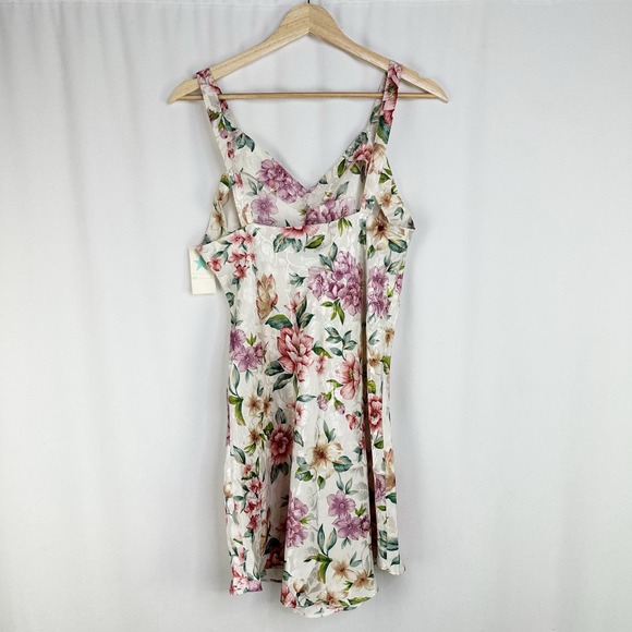 Vintage Kathryn Slip Dress Mini Satin Floral Print Ivory Pink Deadstock M NWT - Picture 2 of 4